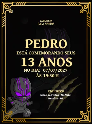 Convite de Aniversário Pantera Negra Editável Online