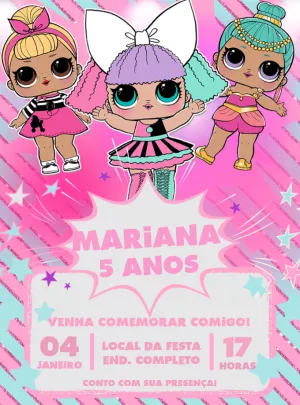 Convite de Aniversário LOL Surprise com Bonecas para Editar