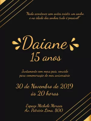 Convite de 15 anos Luxuoso Preto e Dourado para Editar