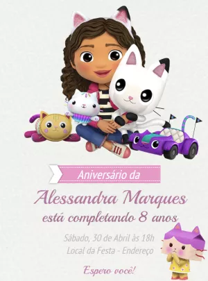 Invitación de cumpleaños La casa de muñecas de Gabby – Estático – Renata Designer