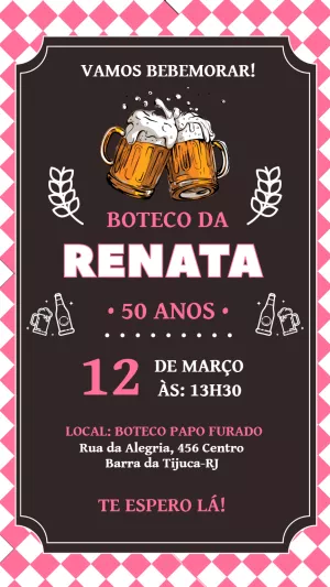Convite de Aniversário Tema Boteco com Cerveja para Editar Online