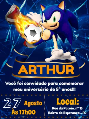 Convite de Aniversário Sonic com Futebol para Editar Online