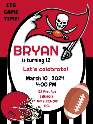 Buccaneers Football Birthday Invitation to Edit Online