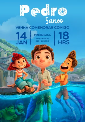 Convite de Aniversário Luca com Personagens para Editar Online