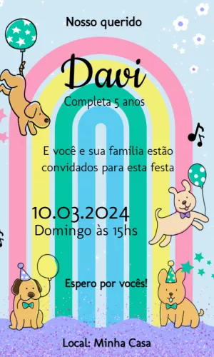 Convite Aniversário de Cachorrinhos para Editar Online