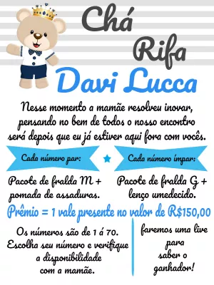 Convite Chá Rifa Ursinho Príncipe para Editar Online