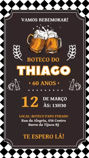 Convite de Aniversário Tema Boteco para Editar Online