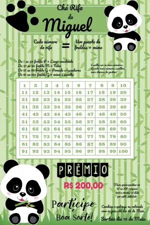 Chá Rifa Panda Editável Online para Imprimir e Enviar