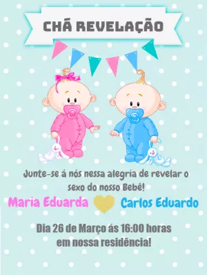 Convite Chá Revelação Bebês Fofos para Editar Online