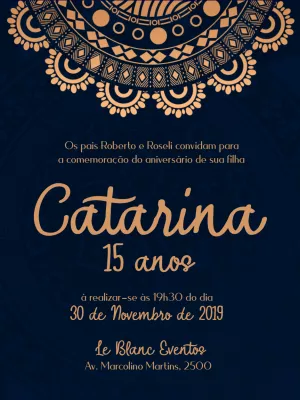 Convite 15 anos Hippie Chic com Mandala para Editar Online
