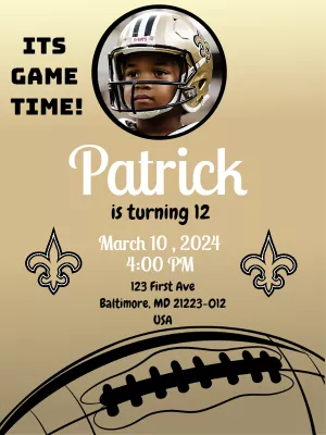 Saints Football Birthday Party Invitation with Photo to Edit