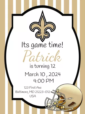 Editable New Orleans Saints Football Birthday Party Invitation