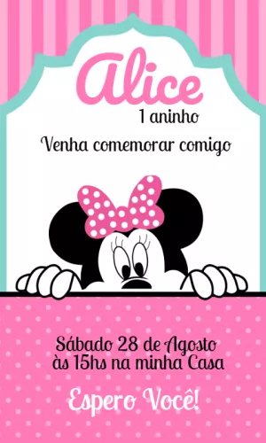 Convite Aniversário Minnie Mouse Rosa para Editar Online