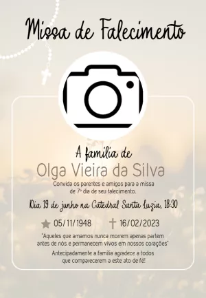 Convite Missa de Falecimento com Foto Editável Online