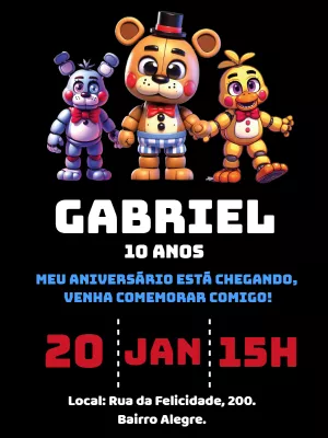Convite de Aniversário Five Nights at Freddy's para Editar Online
