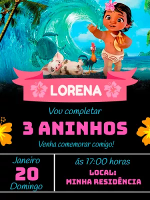 Convite de Aniversário Moana Baby para Editar Online