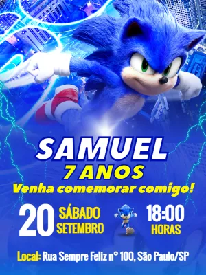 Convite Aniversário Sonic Editável Online Rápido e Fácil