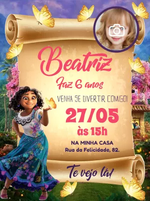 Convite de Aniversário Encanto com Foto para Editar Online