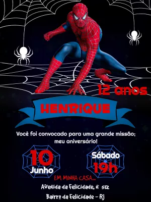 Convite Aniversário Homem Aranha para Editar Online
