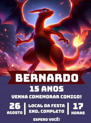 Convite de Aniversário Pokémon Charizard para Editar Online