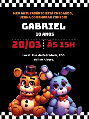 Convite de Aniversário FNAF com Personagens para Editar Online