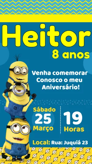 Convite de Aniversário Minions para Editar e Personalizar