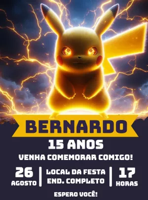 Convite Aniversário Pikachu Pokémon para Editar Online