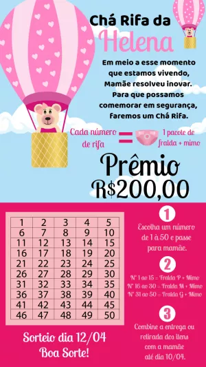 Convite Chá Rifa Ursinha Baloeira para Editar Online