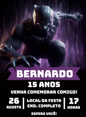 Convite de Aniversário Pantera Negra para Editar Online