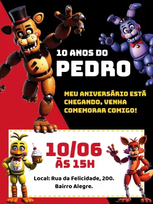 Convite Aniversário Five Nights at Freddy's para Editar Online
