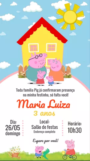 Convite de Aniversário Pepa Pig para Editar Online