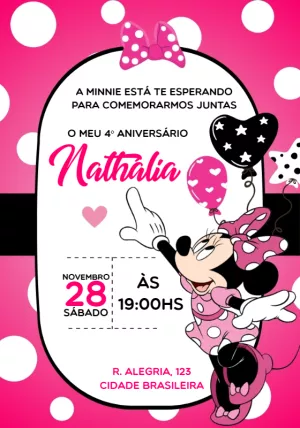 Convite de Aniversário Minnie Rosa para Editar Online