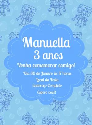 Convite de Aniversário Bob Esponja para Editar Online