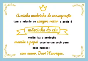 Convite Padrinhos de Consagração com Coroa para Editar Online