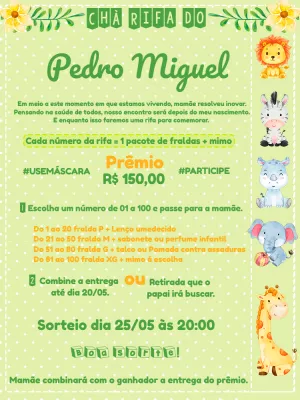 Convite Chá Rifa Safari com Animais para Editar Online