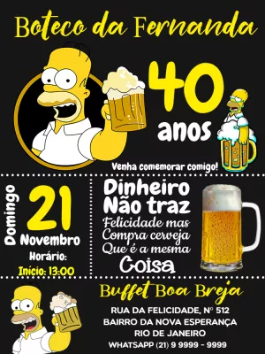 Convite de Aniversário Homer Simpson Boteco para Editar