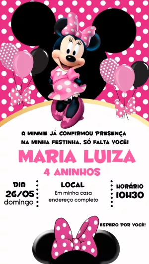Convite de Aniversário Minnie Rosa para Editar Online