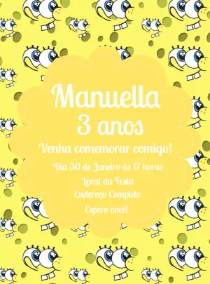 Convite de Aniversário Bob Esponja para Editar Online