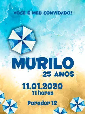 Convite de Aniversário Praia Editável para Enviar Online