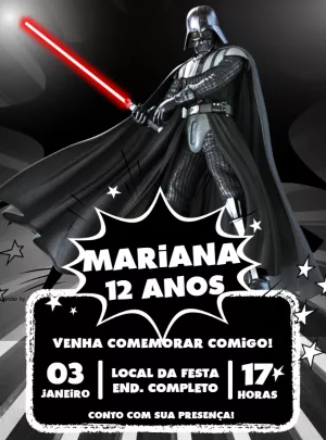 Convite Aniversário Darth Vader Star Wars para Editar Online