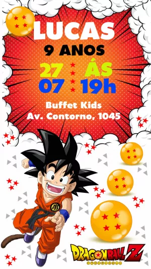 Convite de Aniversário Dragon Ball Z Goku em Ação para Editar