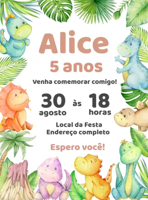 Convite Aniversário Dinossauros Bebê para Editar Online