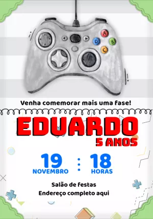 Convite Aniversário Videogame com Controle para Editar Online