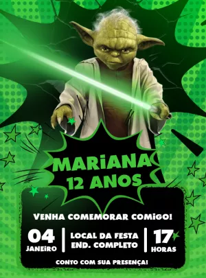 Convite Aniversário Yoda Star Wars para Editar Online