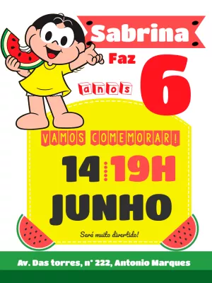 Invitation d'anniversaire Turma da Mônica – Statique – Mimo Digital