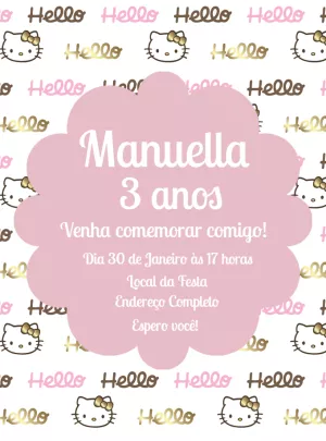 Convite de Aniversário Hello Kitty para Editar Online