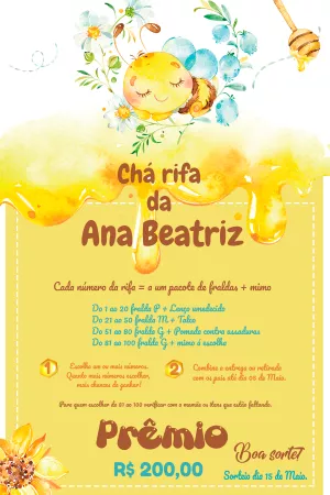 Convite Chá Rifa Abelhinha para Editar Online