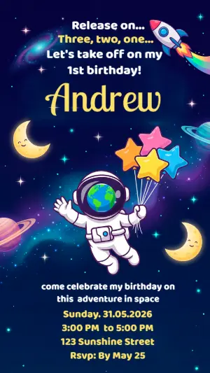 Astronaut Space Birthday Invitation | Editable Template
