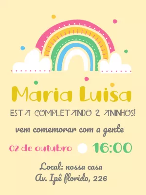 Convite de Aniversário Tema Arco-íris para Editar e Imprimir