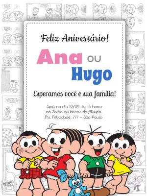 Invitation d'anniversaire Turma da Mônica – Statique – Wolf Designer